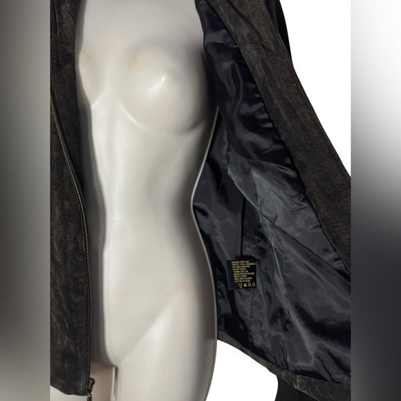 FABIO brown genuine leather with sweater sleeves jacket sz Medium vintage Y2K - Picture 13 of 17